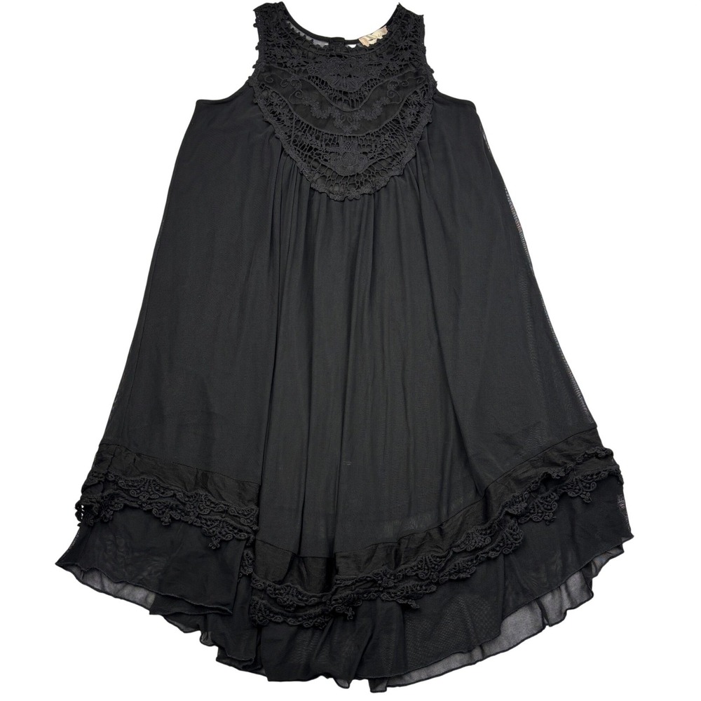 Altard State Dress Womens XS Black Lace Bib Sleeveless Tiered Mesh Babydoll Boho